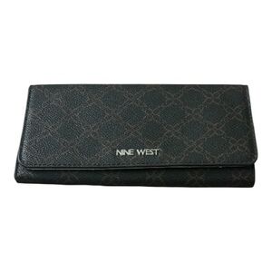 Nine West Black Brown Geometric Print Faux Leather Ladies Wallet EUC